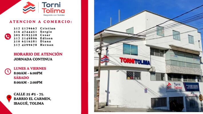 Conoce más de las instalaciones y números de atención de TORNITOLIMA📢📢‼️‼️‼️ TORNITOLIMA TE OFRECE TODO LO QUE BUSCAS 🔔📞📞 No dudes en contactarnos..... 📲📲