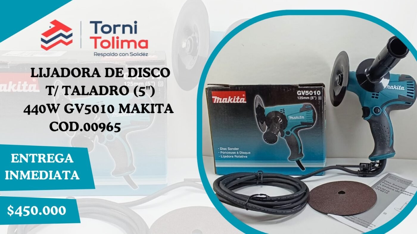 LIJADORA DE DISCO T/ TALADRO (5") 440W GV5010 MAKITA Contacto (+57) (8) 2642345 - (+57) 317 429 9678 - (+57) 316 474 4451 Calle 25 #5 - 75. Barrio El Carmen, Ibagué, Tolima