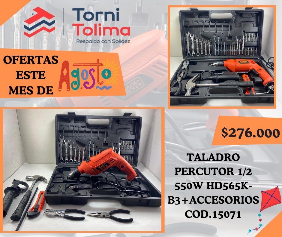 Taladro Percutor 1/2 550W HD565K-B3+ACCESORIOS