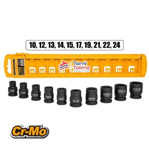 Juego de Copas de Impacto de 1/2 10 PIEZAS HKISSD12101 INGCO