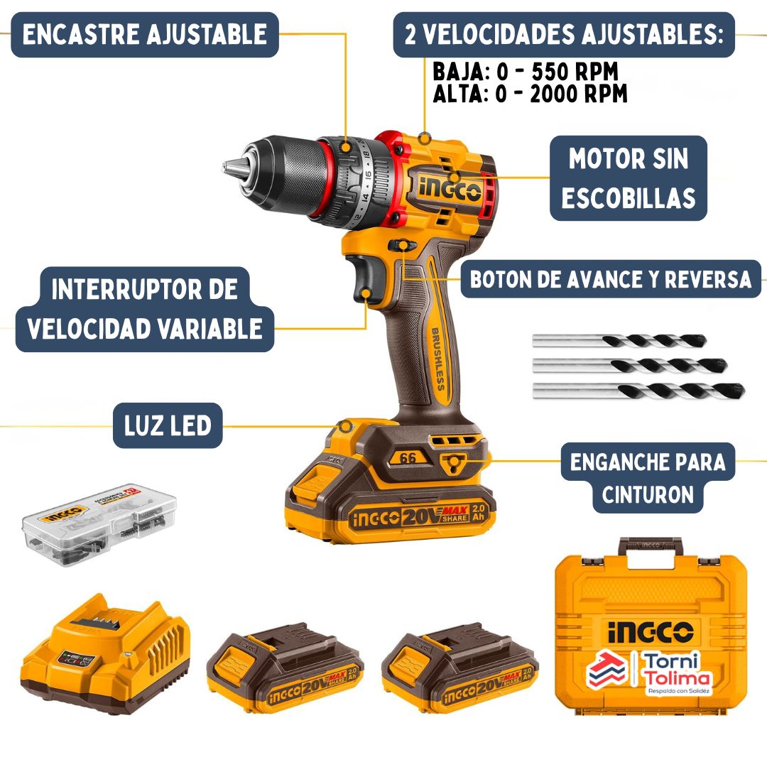 TALADRO INAL 1/2 20V 2BAT+CARG UCIDLI20668 INGCO - TORNITOLIMA IBAGUE